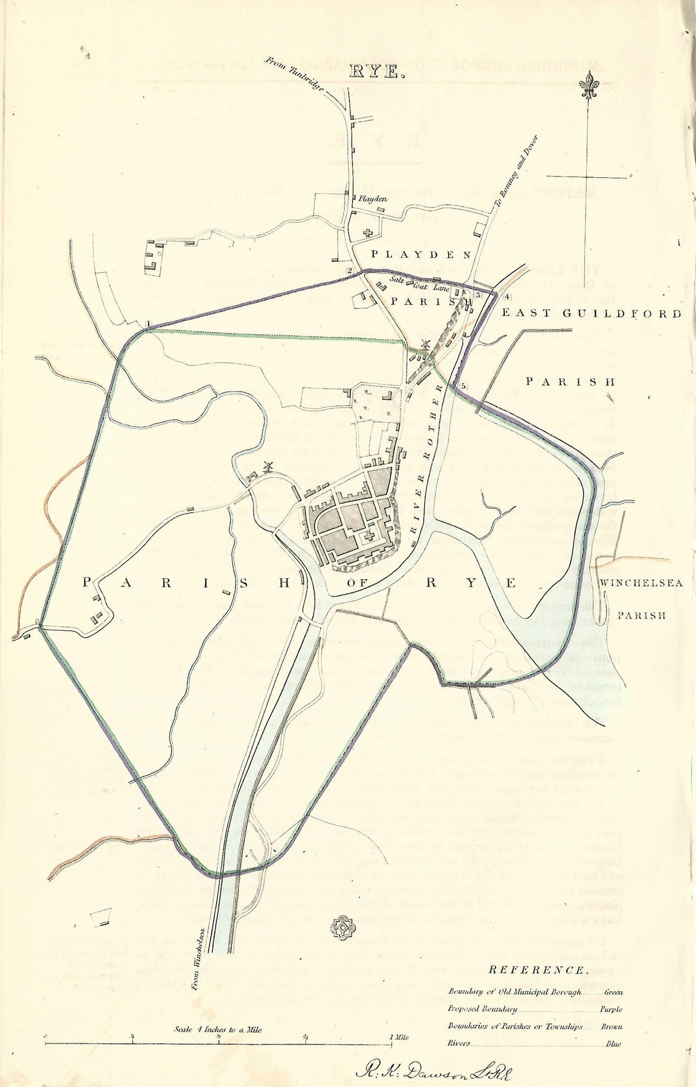 Rye Sussex antique map from Boundary Commission 1837