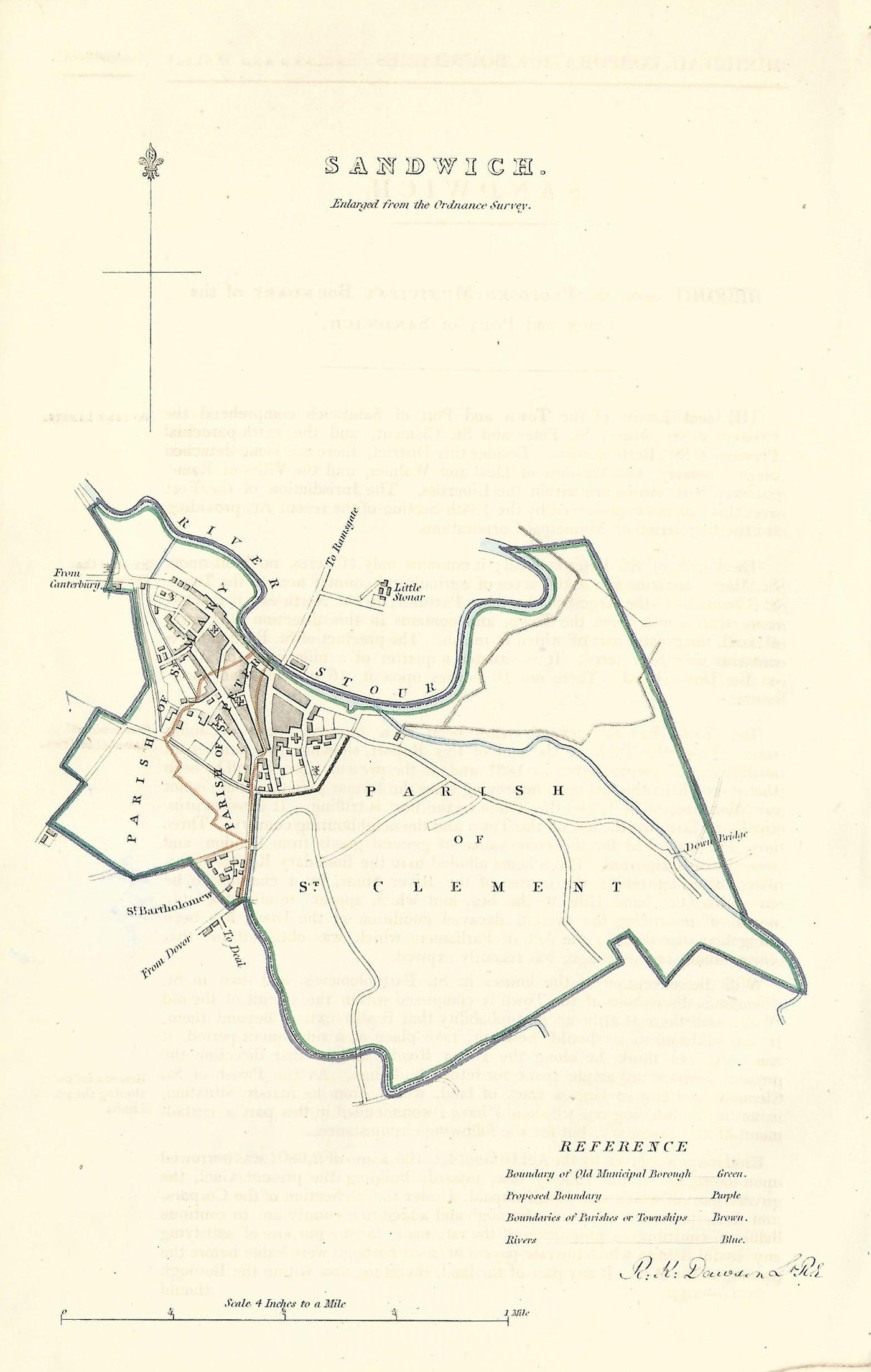 Sandwich Kent antique map Boundary Commission 1837