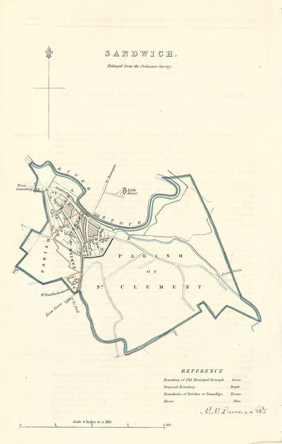 Sandwich Kent antique map Boundary Commission 1837