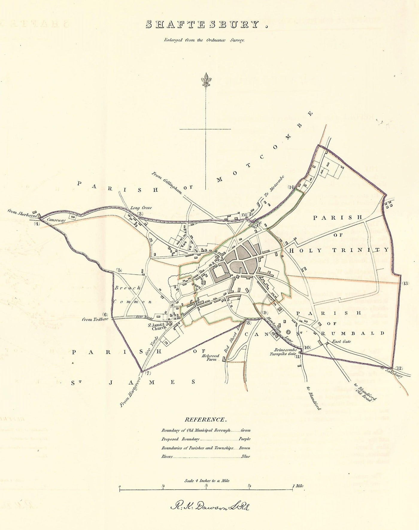 Shaftesbury Dorset antique map Boundary Commission