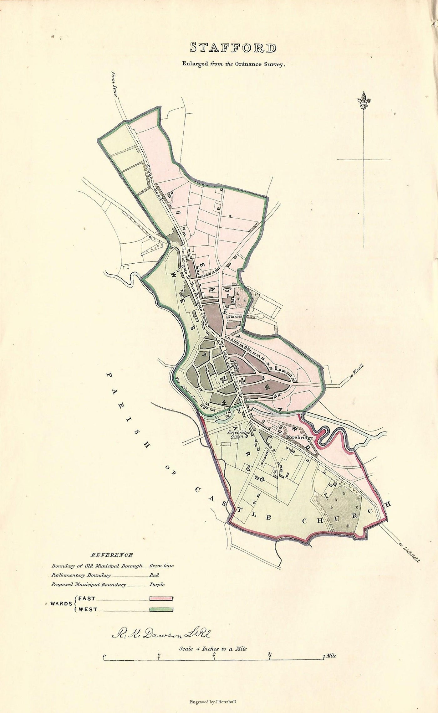 Stafford Staffordshire antique map 1837