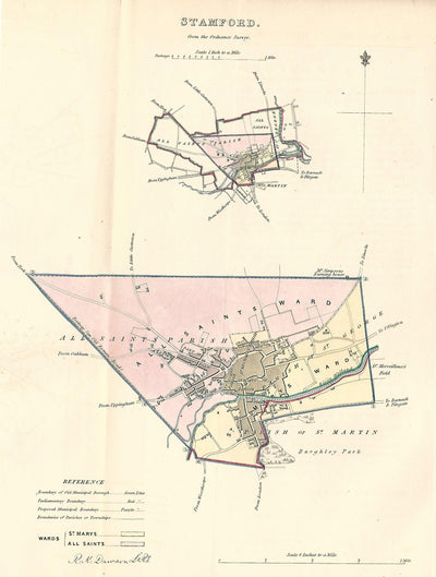 Stamford Lincolnshire antique map 1837
