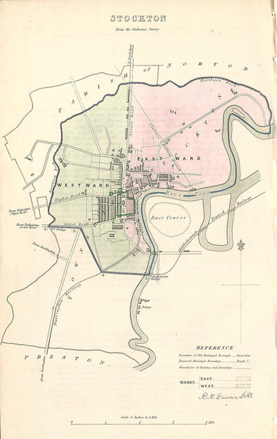 Stockton Durham Boundary Commission antique map1837