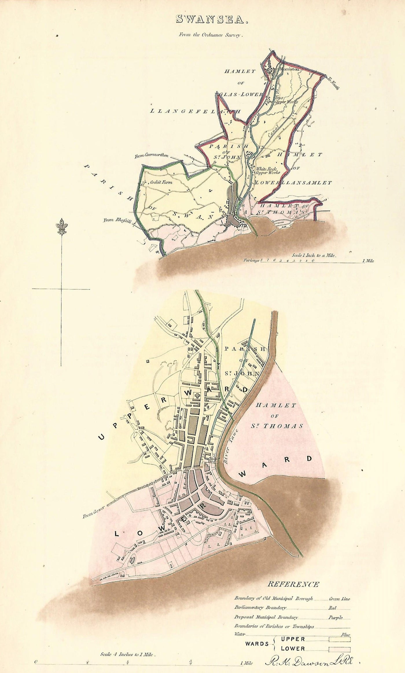 Swansea Wales Boundary Commission antique map 1837