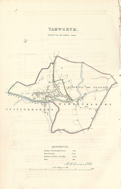 Tamworth Staffordshire antique map Boundary Commission 1837