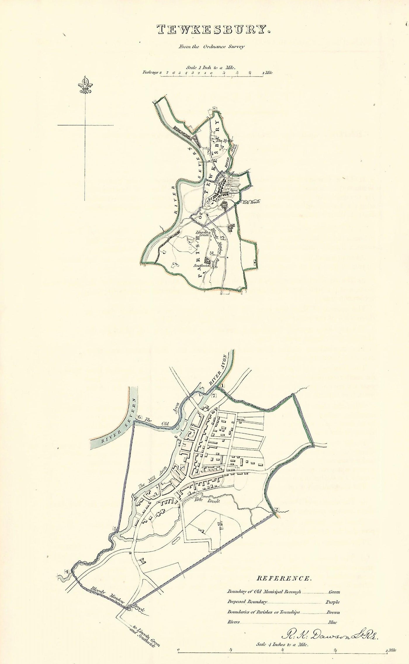 Tewkesbury Gloucestershire antique map 1837