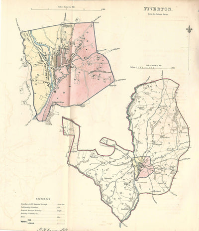 Tiverton Devon antique map Boundary Commission 1837