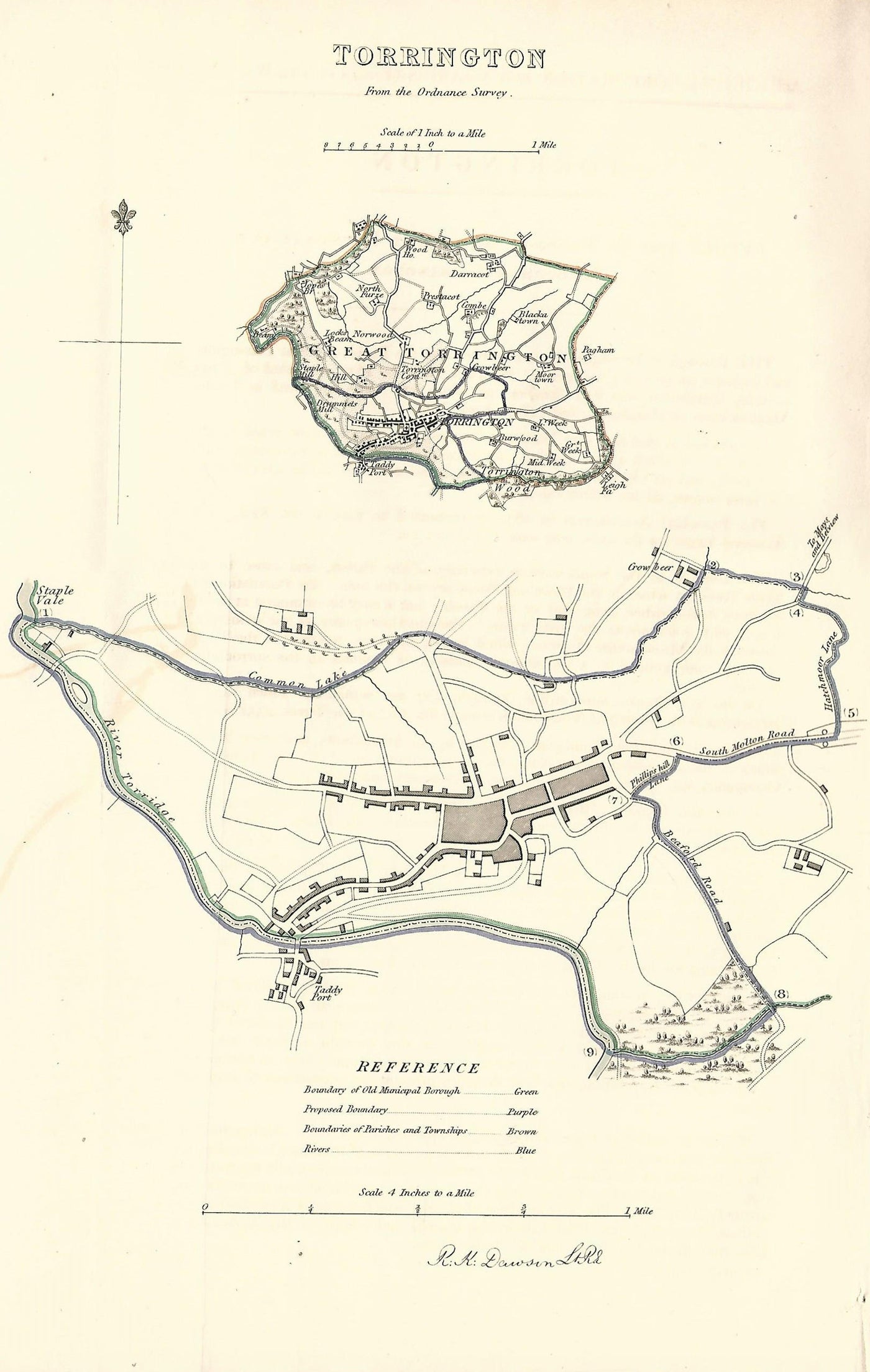 Torrington Devon antique map Boundary Commission 1837