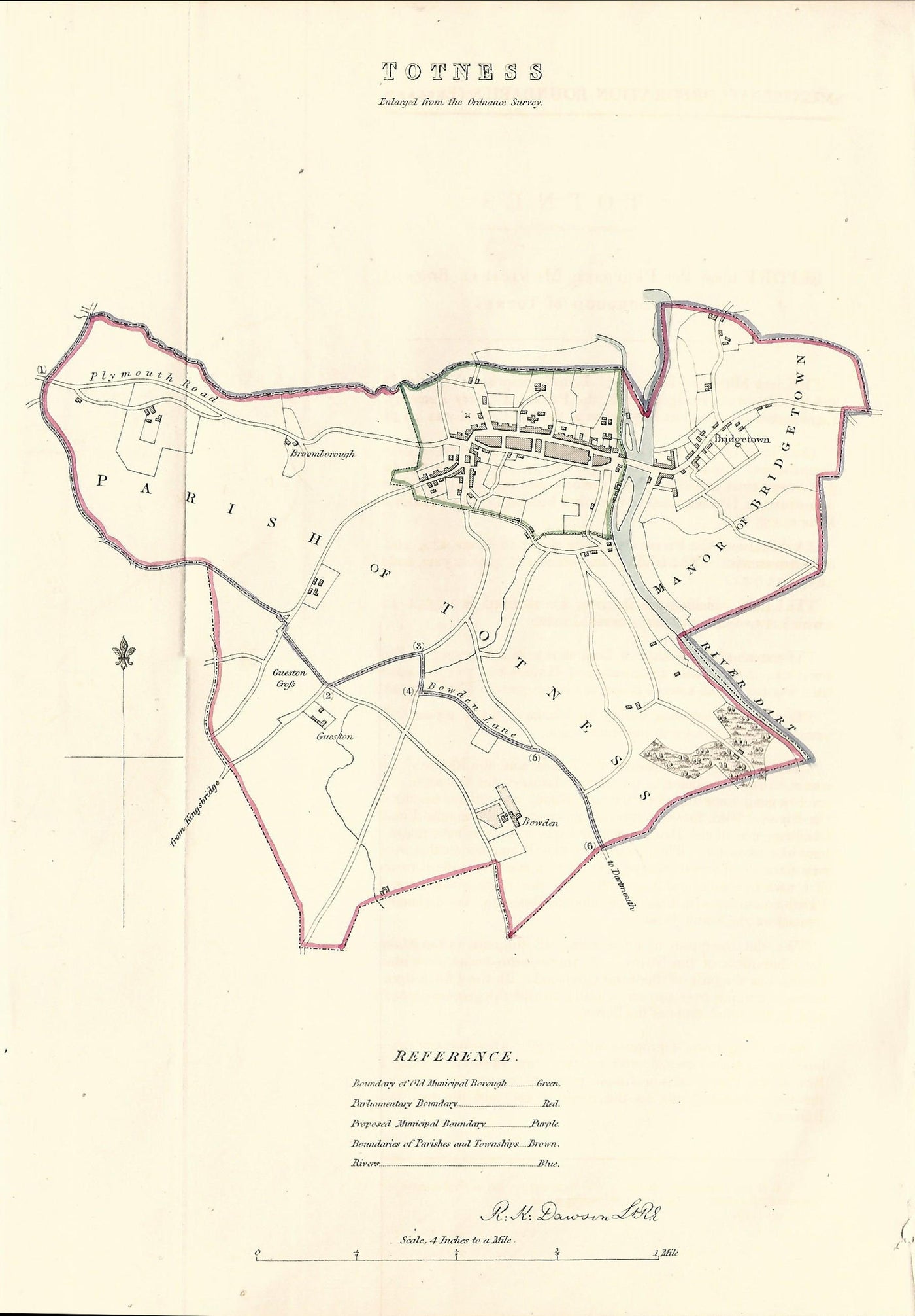 Totness Devon antique map Boundary Commission 1837