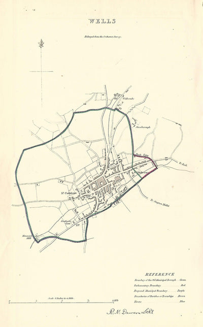 Wells Somersetshire antique map 1837