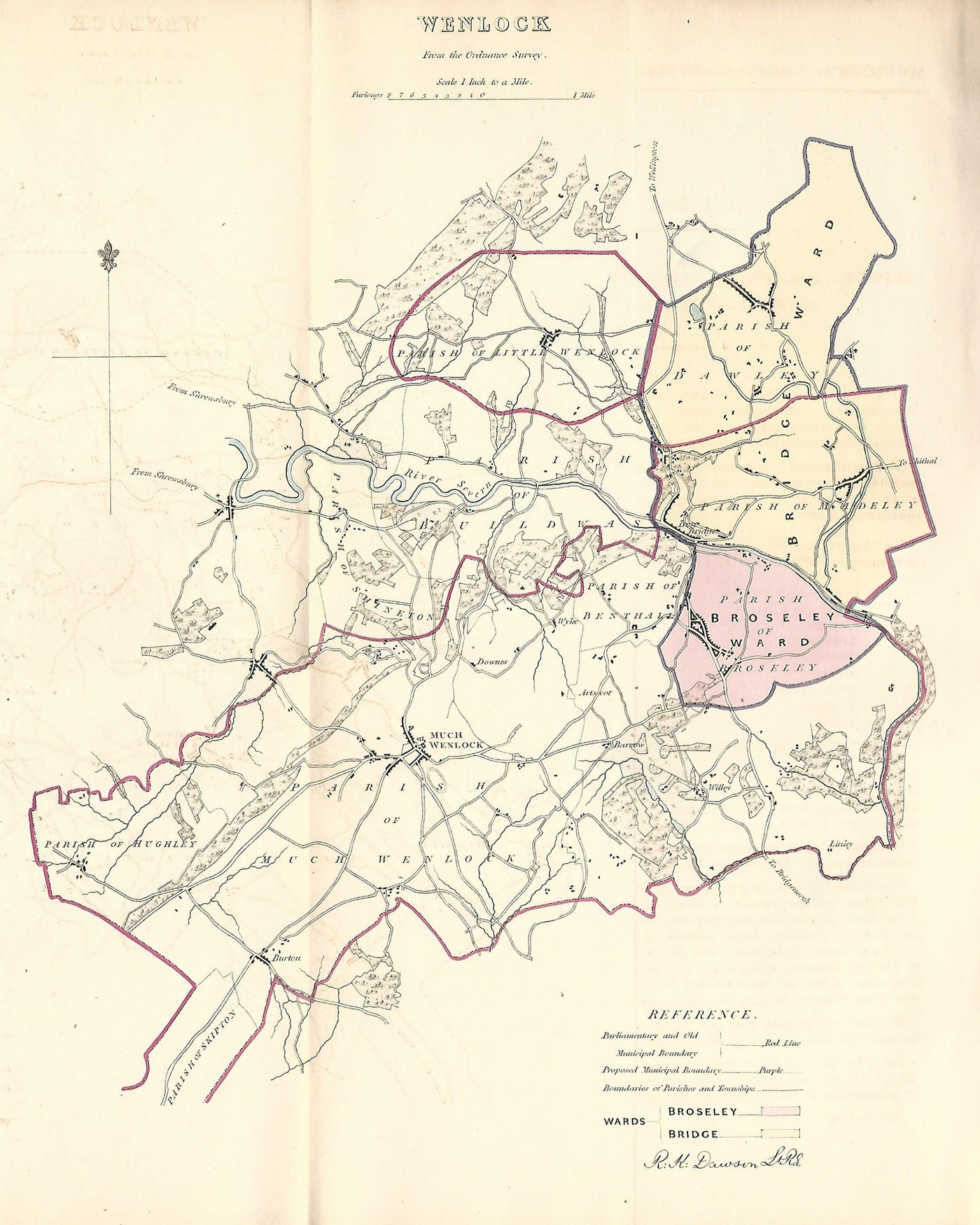 Wenlock Shropshire antique map Boundary Commission