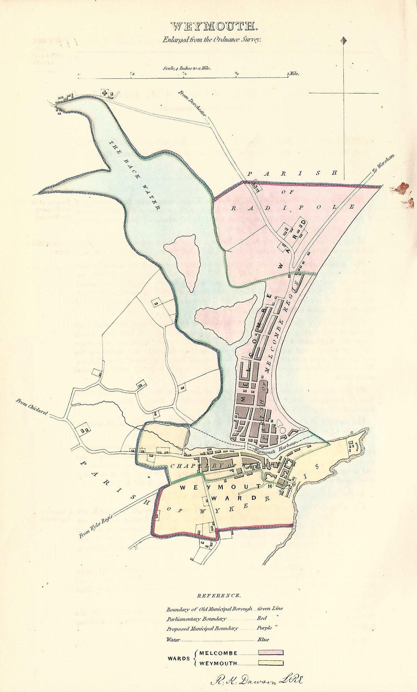 Weymouth Melcombe Regis antique map published 1837