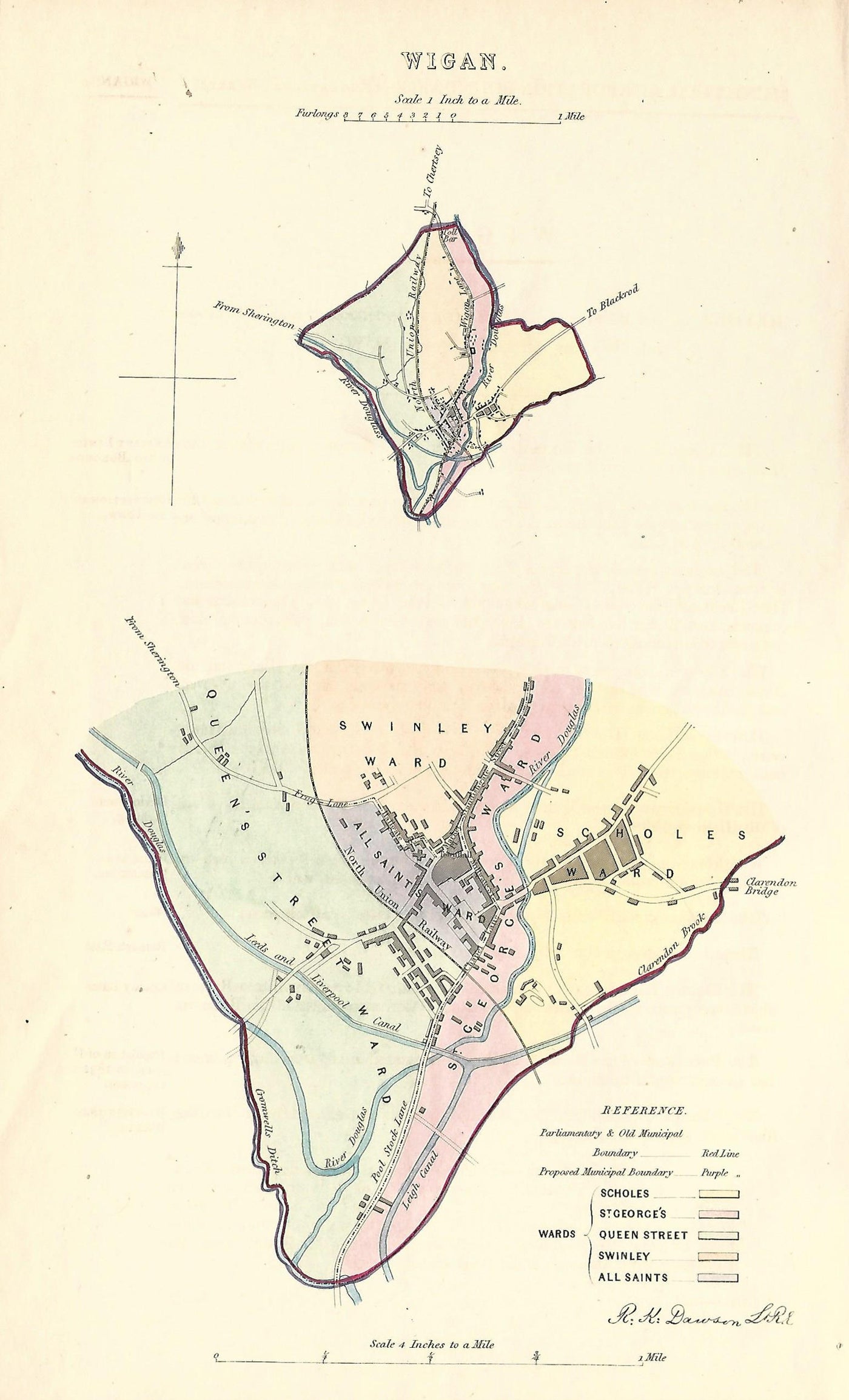 Wigan Lancashire antique map Boundary Commission 1837