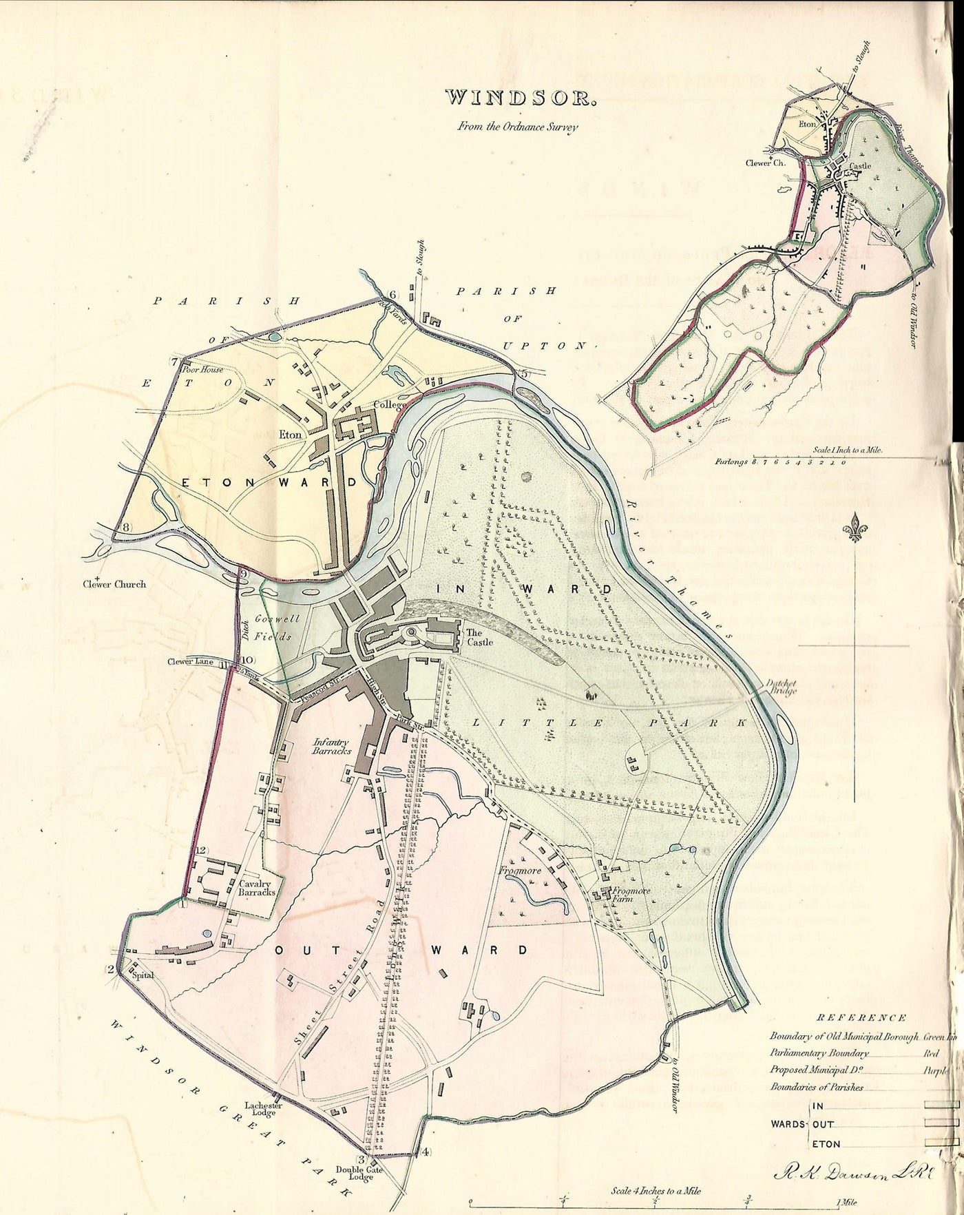 Windsor Berkshire antique map Boundary Commission 1837