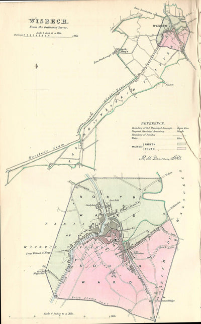 Wisbech Cambridgeshire antique map 1837
