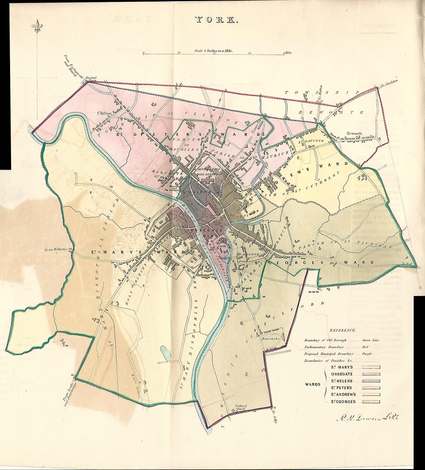 York Yorkshire Boundary Commission antique map 1837