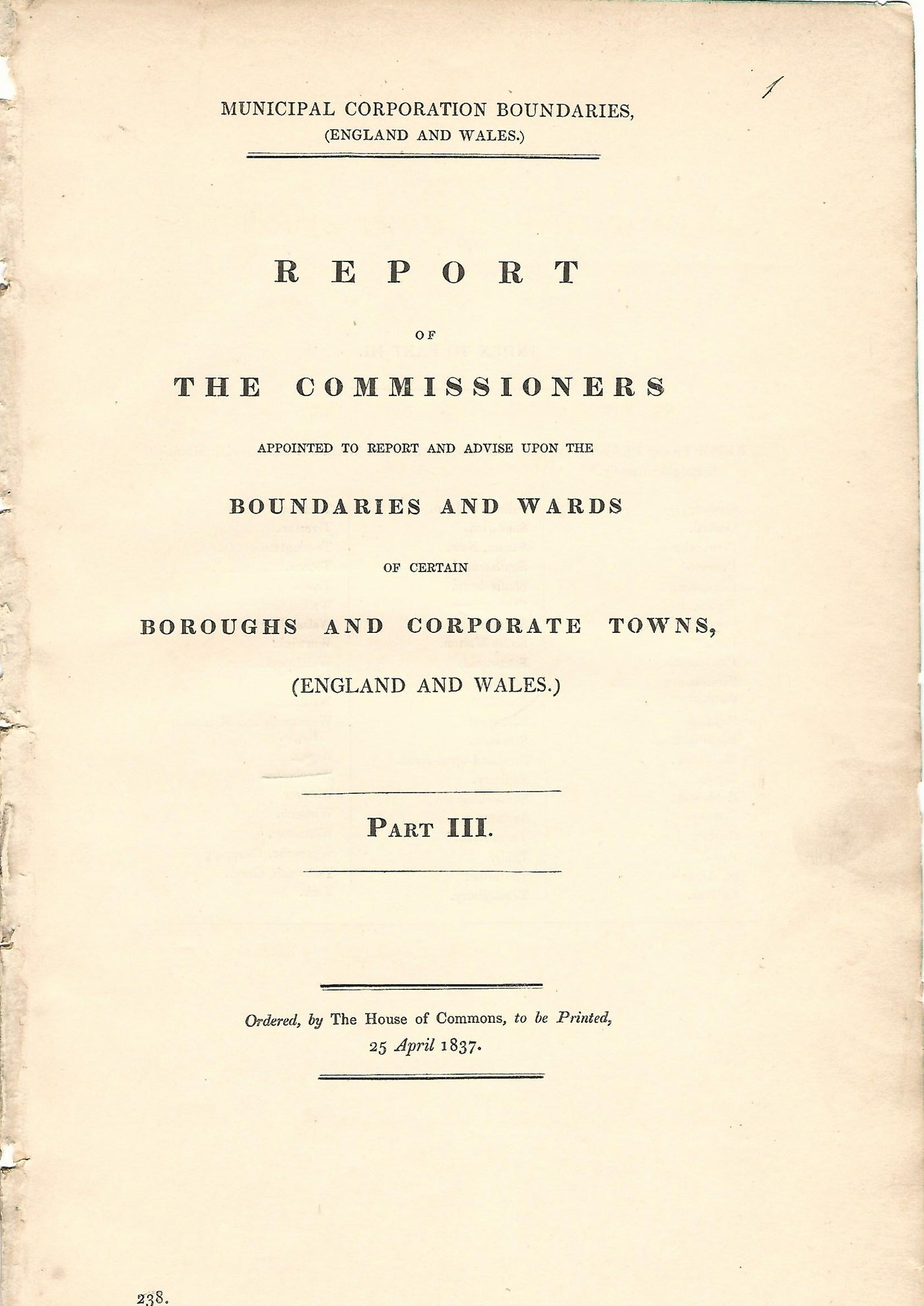 Shaftesbury Dorset antique map Boundary Commission 1837