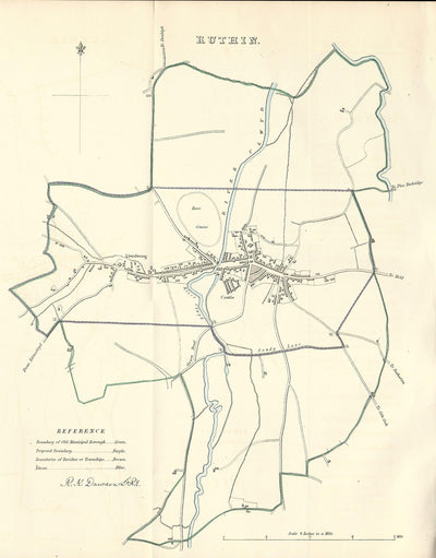 Ruthin Denbighshire Wales antique map 1837