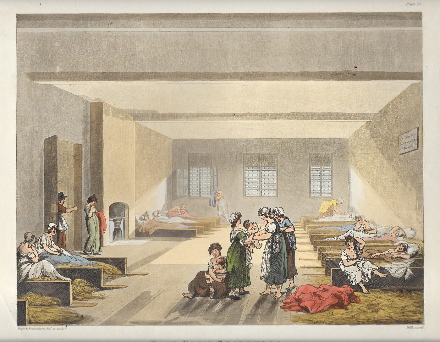 Bridewell Prison Pass Room Blackfriars London antique hand-coloured aquatint published 1808.