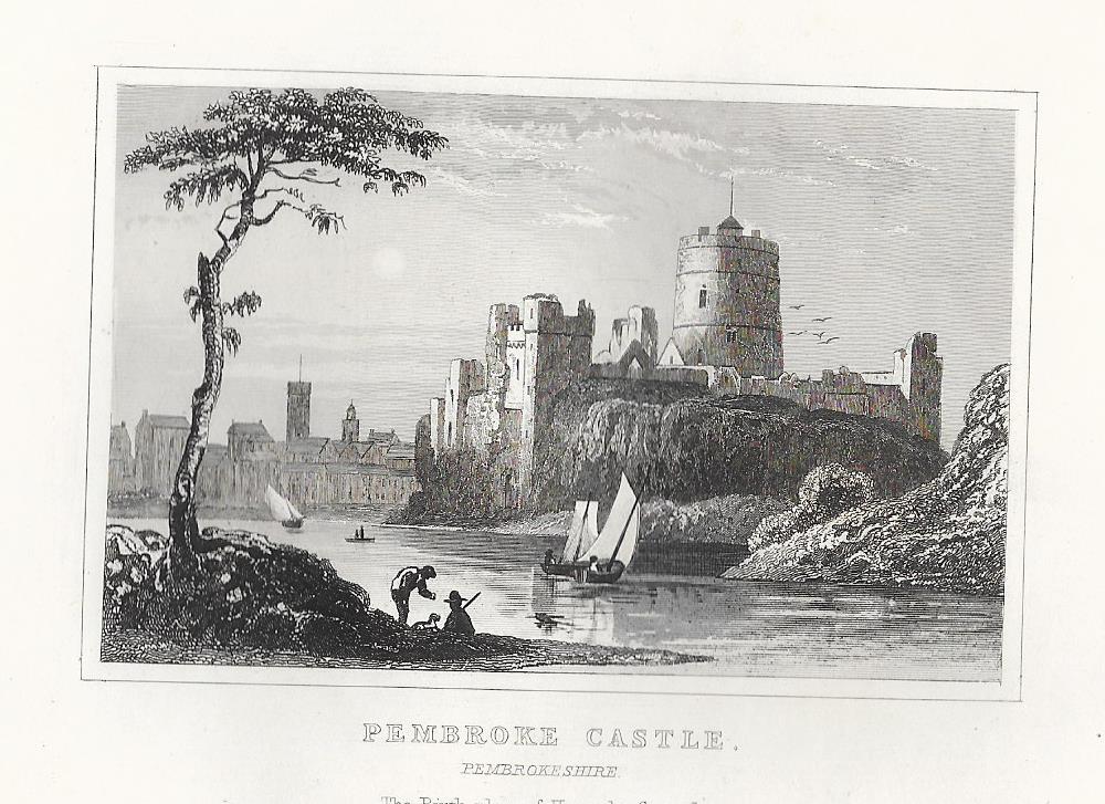 Pembroke Castle Wales antique print 1845