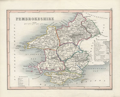 Pembrokeshire Sir Benfro Cymru Wales antique map 1845