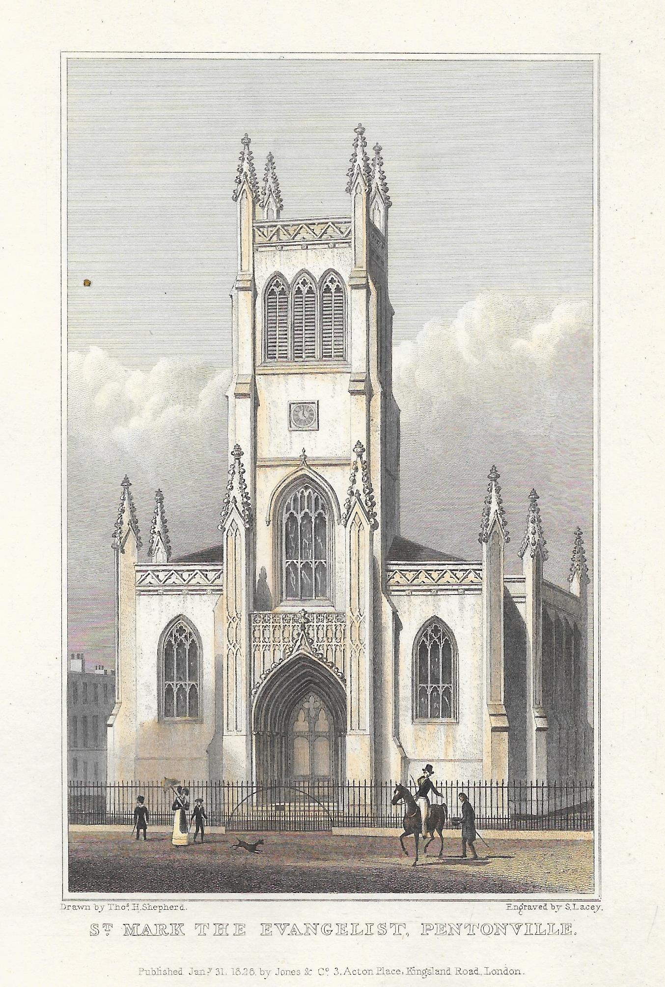 Islington St Marks Church Pentonville antique print 1830