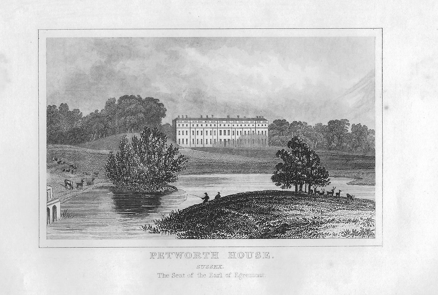 Petworth House, Sussex antique print 1845