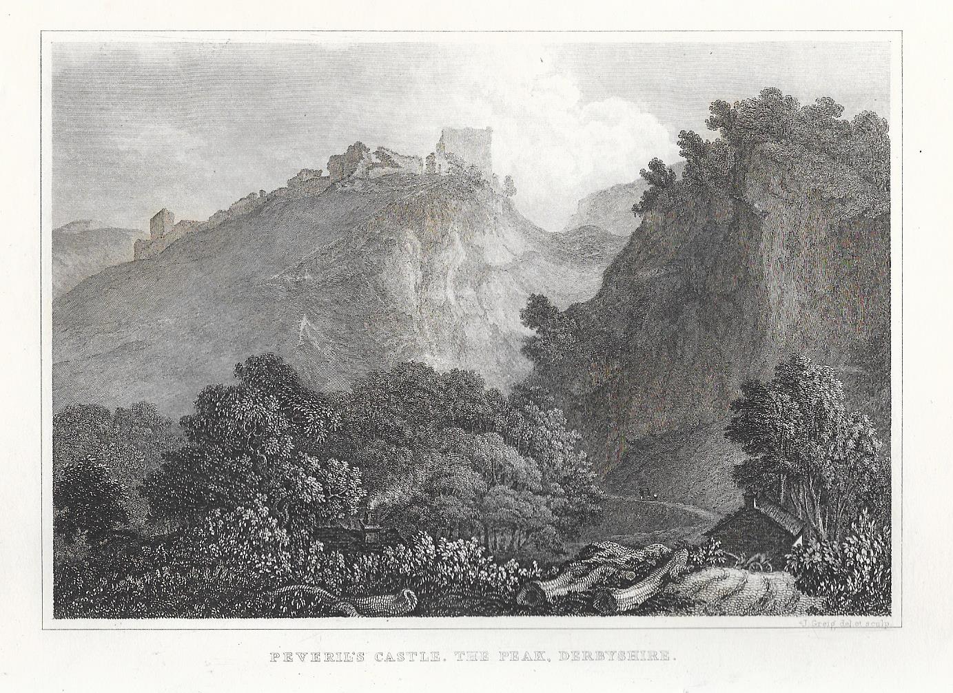 Peveril Castle Derbyshire antique print 1845