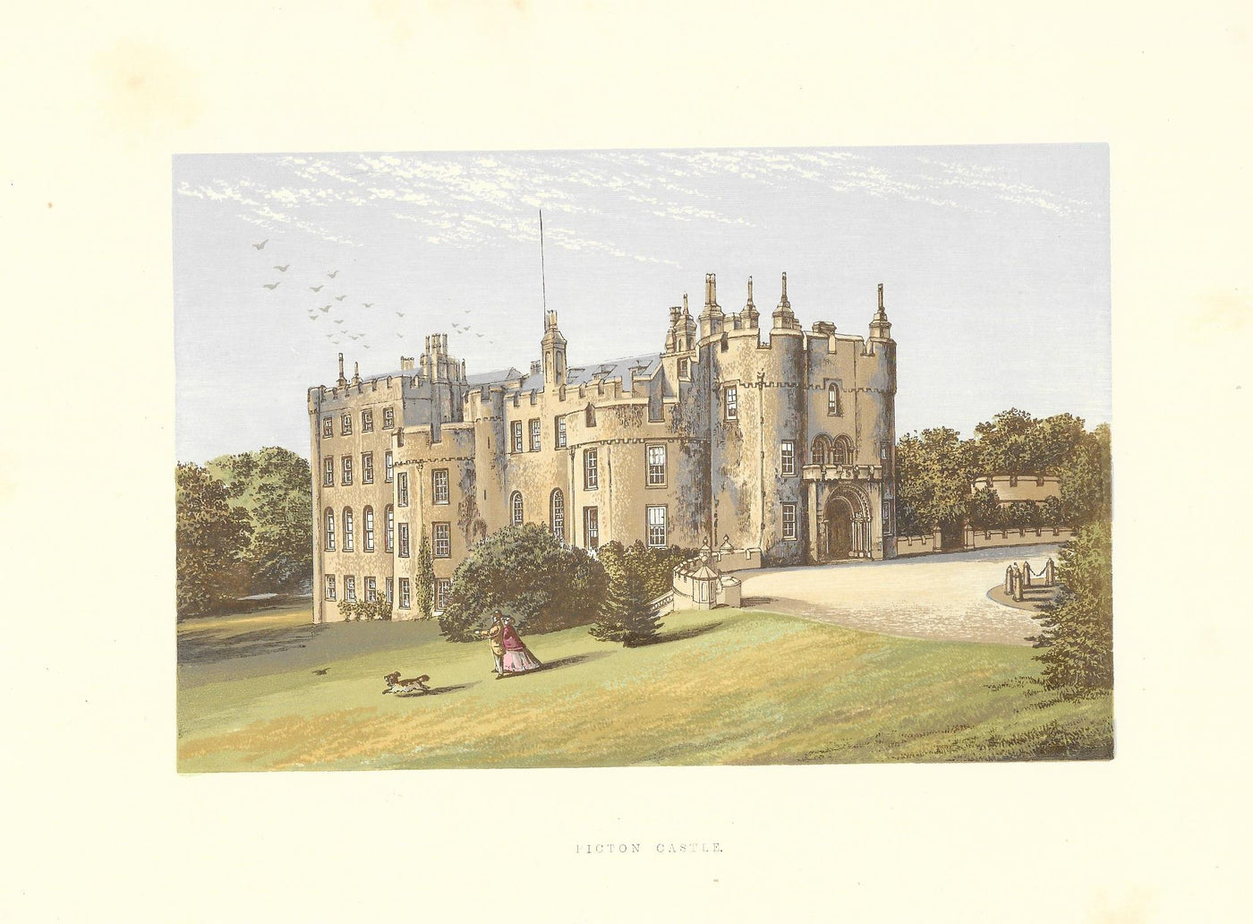 Picton Castle Haverfordwest Wales guaranteed antique print 1880
