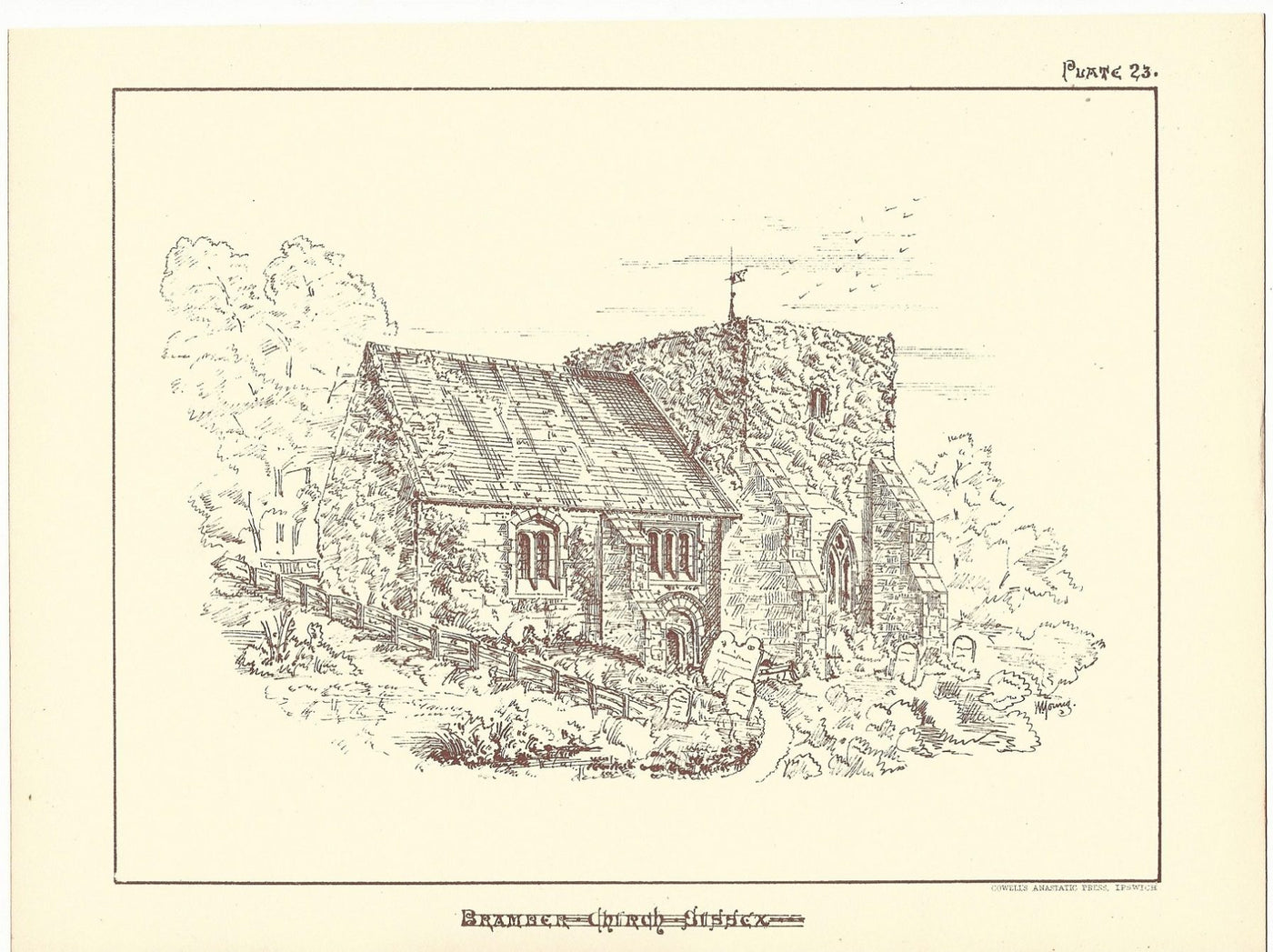 Bramber Church Sussex antique print 1869