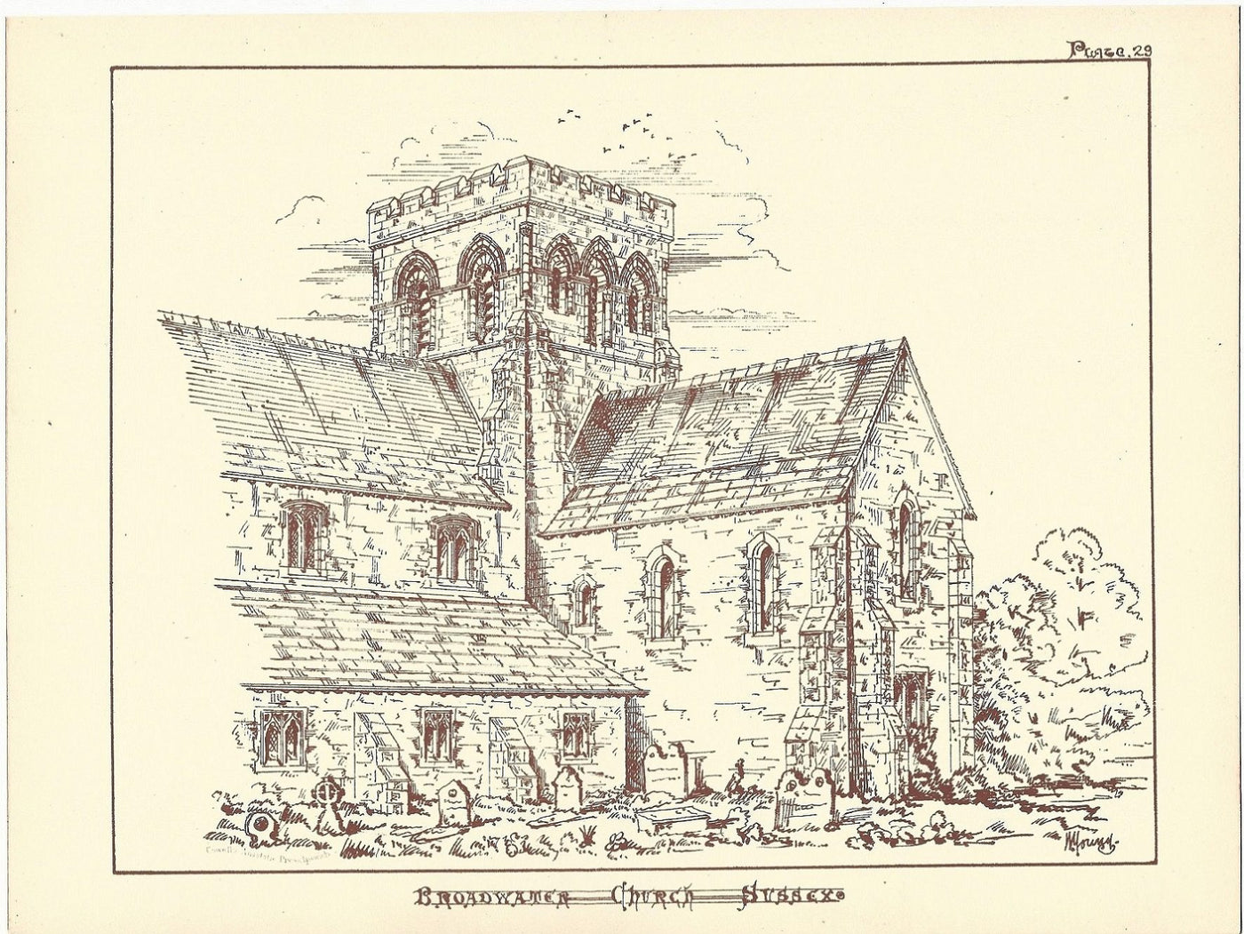Broadwater Church West Sussex antique print 1869