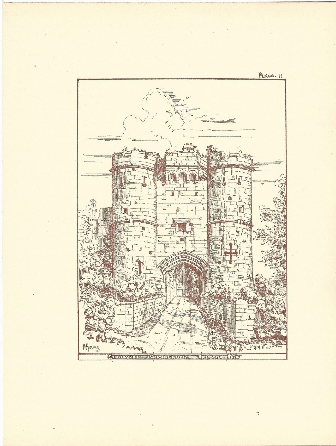 Carisbrooke Castle Gateway Isle of Wight antique print