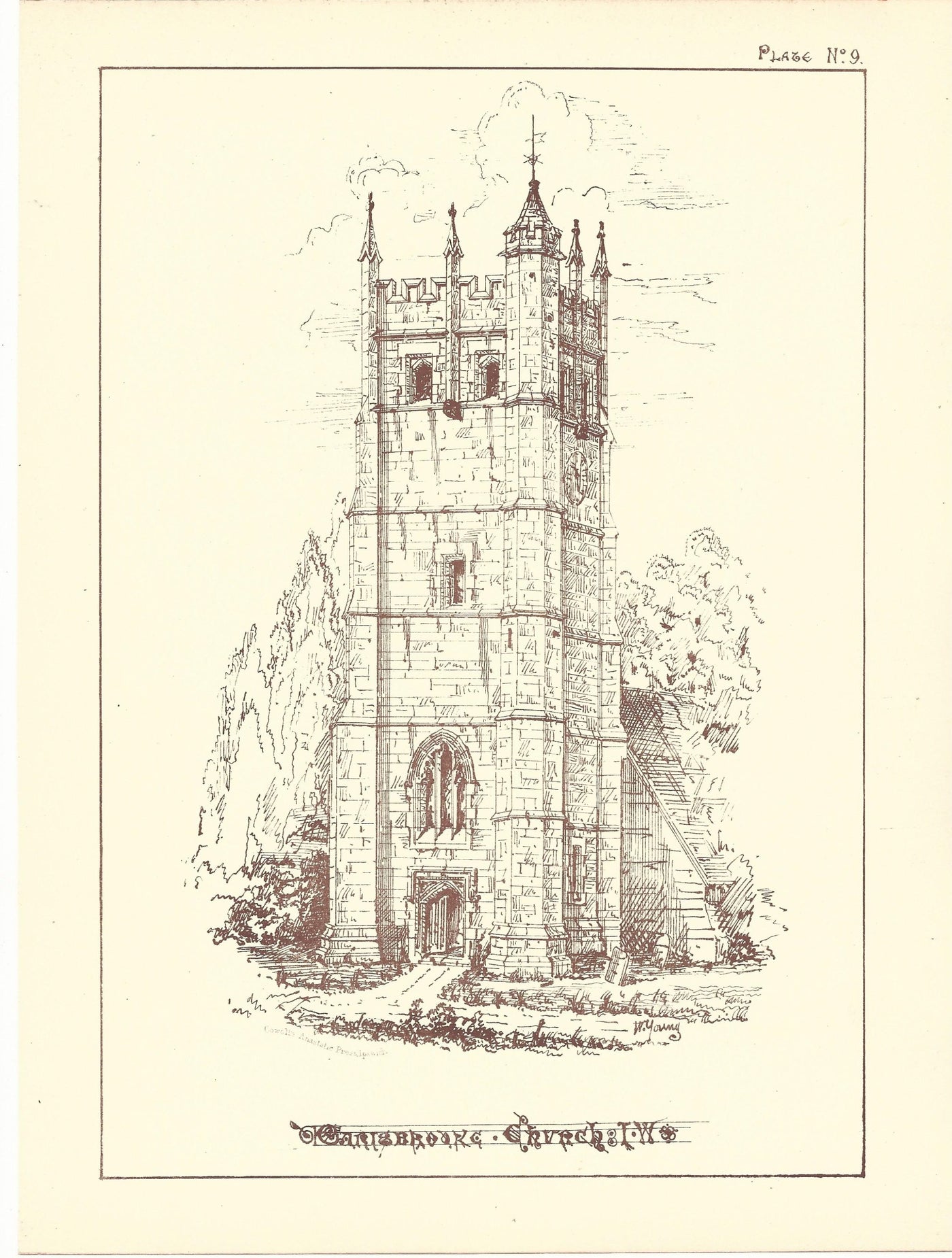 Carisbrooke Church Isle of Wight antique print 1869