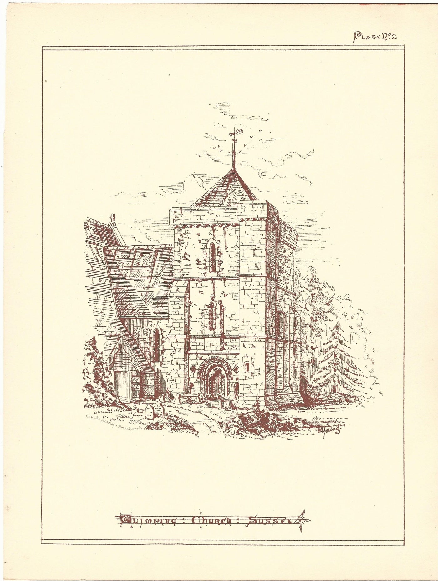 Clymping Church Sussex antique print