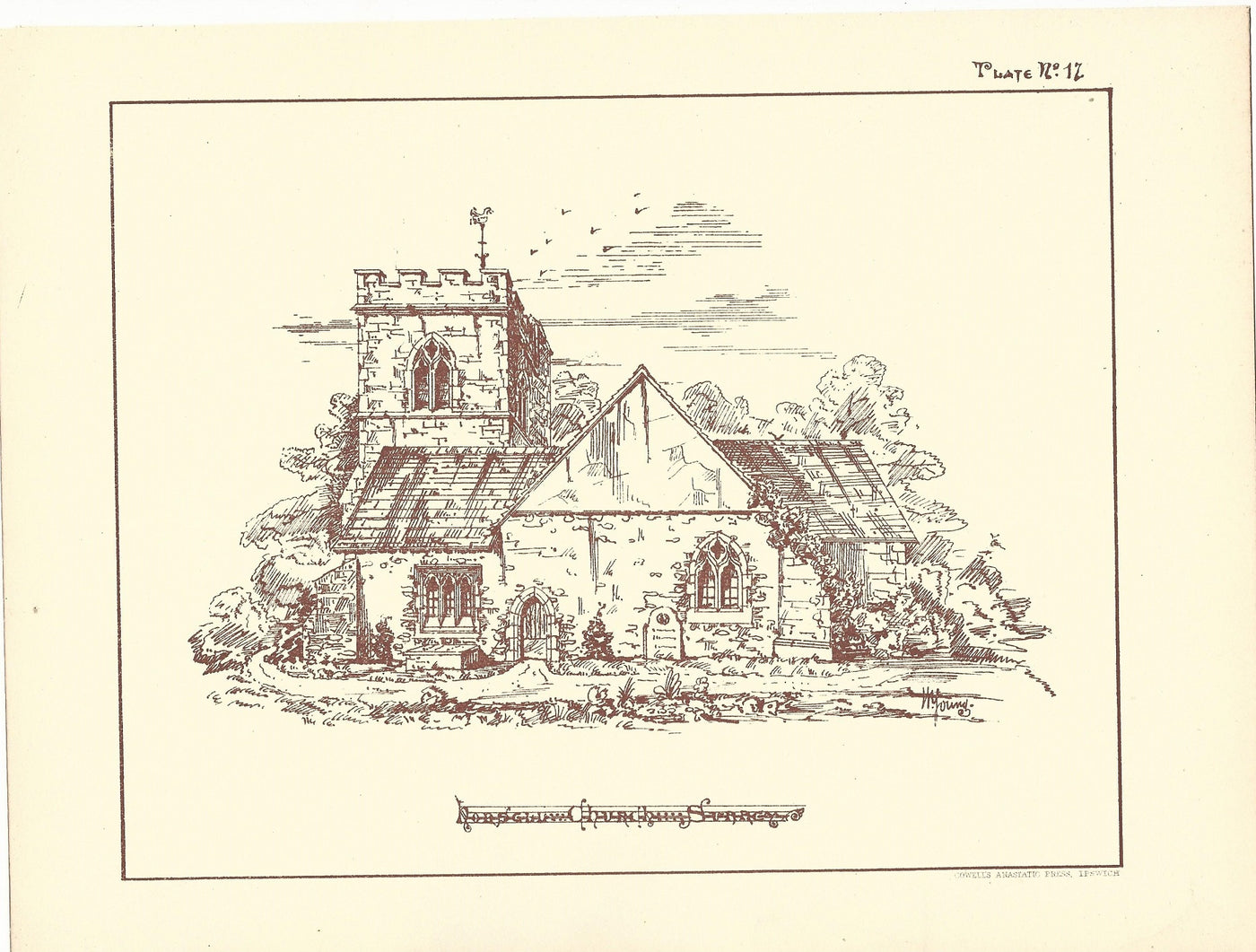 Horsell Church Surrey rare antique print published 1869