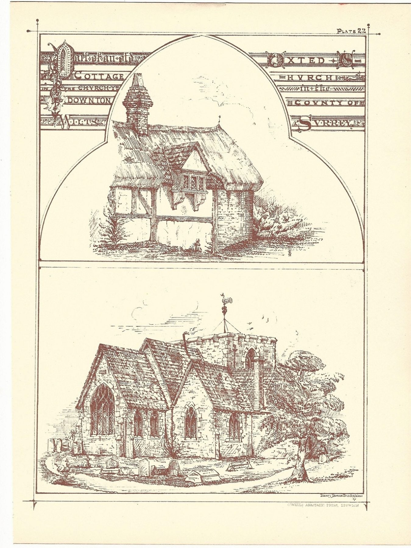 Oxted Church Surrey antique print 1869