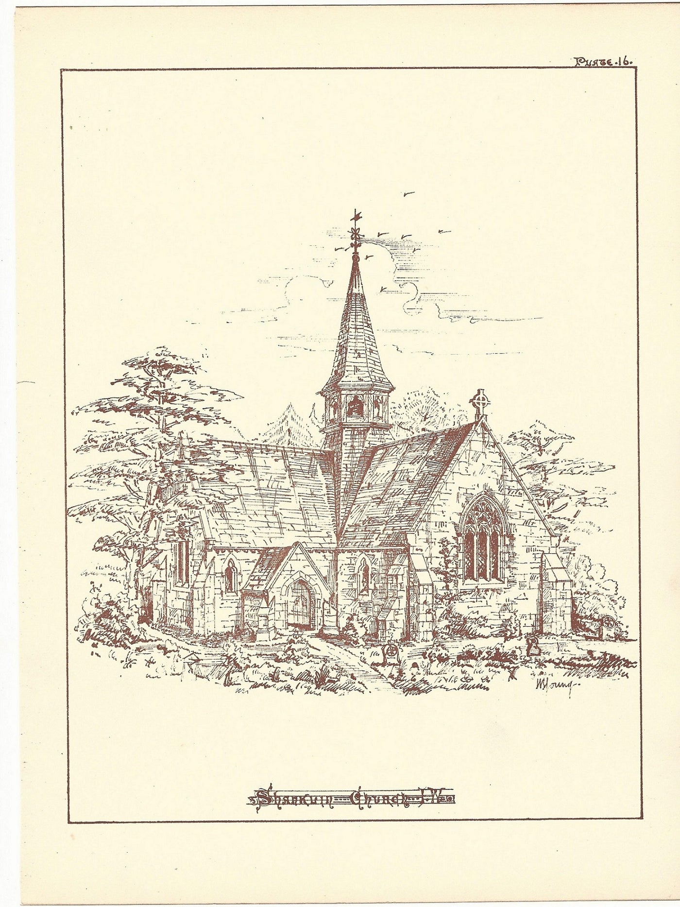 Shanklin Church antique print published 1869