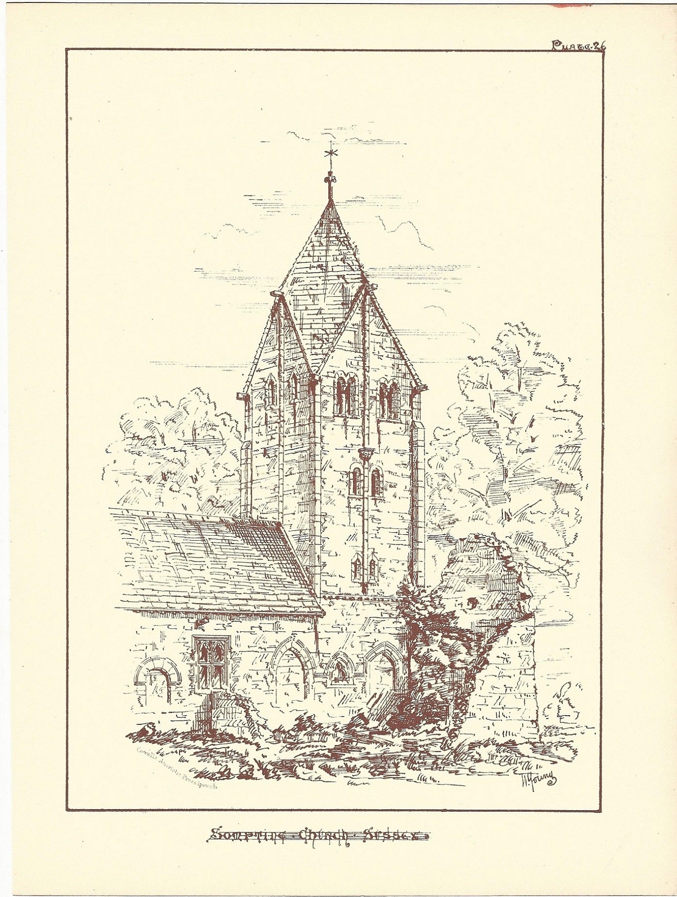 Sompting Church West Sussex antique print published 1869