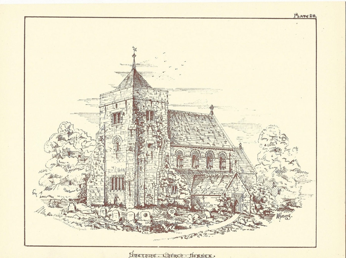 Steyning Church West Sussex antique print published 1869