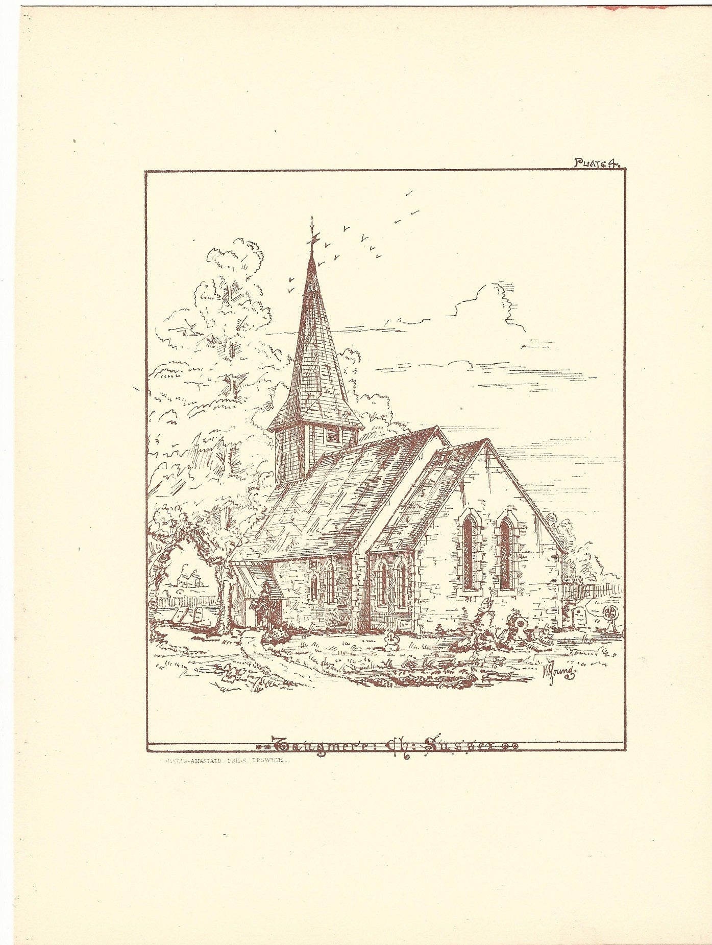 Tangmere Church Sussex antique print