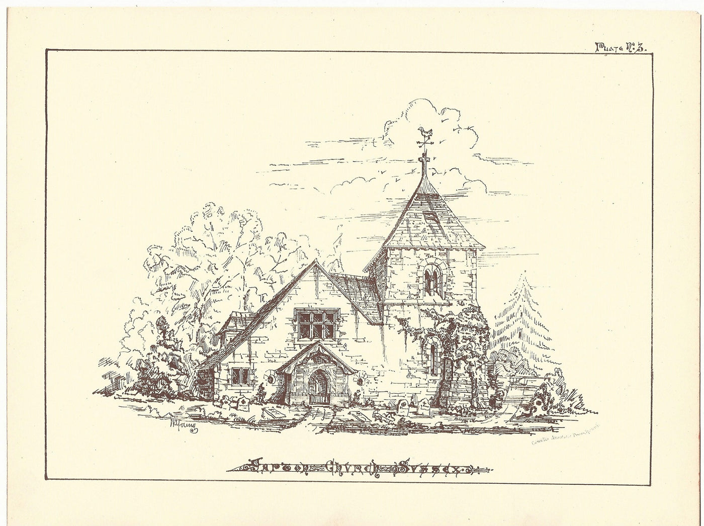 Yapton Church Sussex antique print