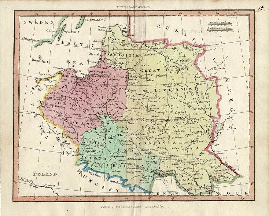 Poland antique map published 1805