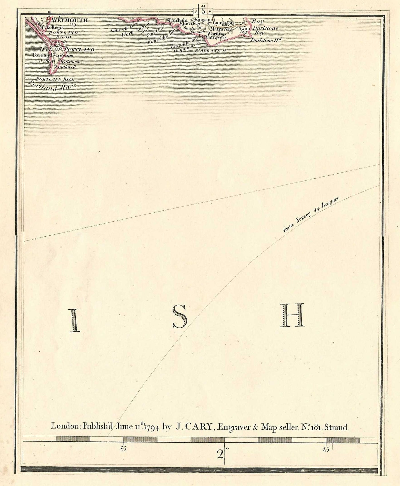 Portland Bill St. Alban's Head Weymouth Dorset antique map 1794