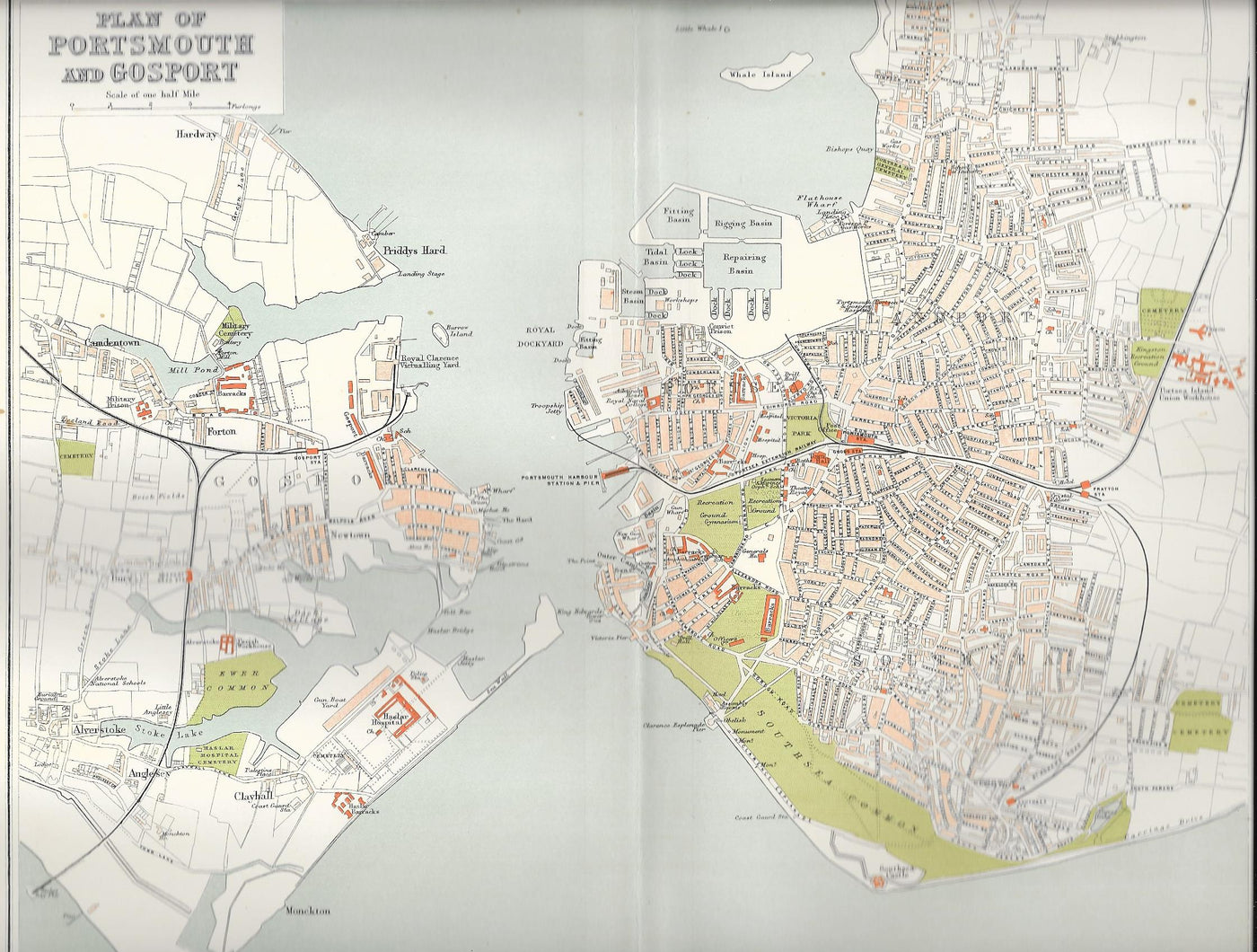 Portsmouth Gosport antique map 1895