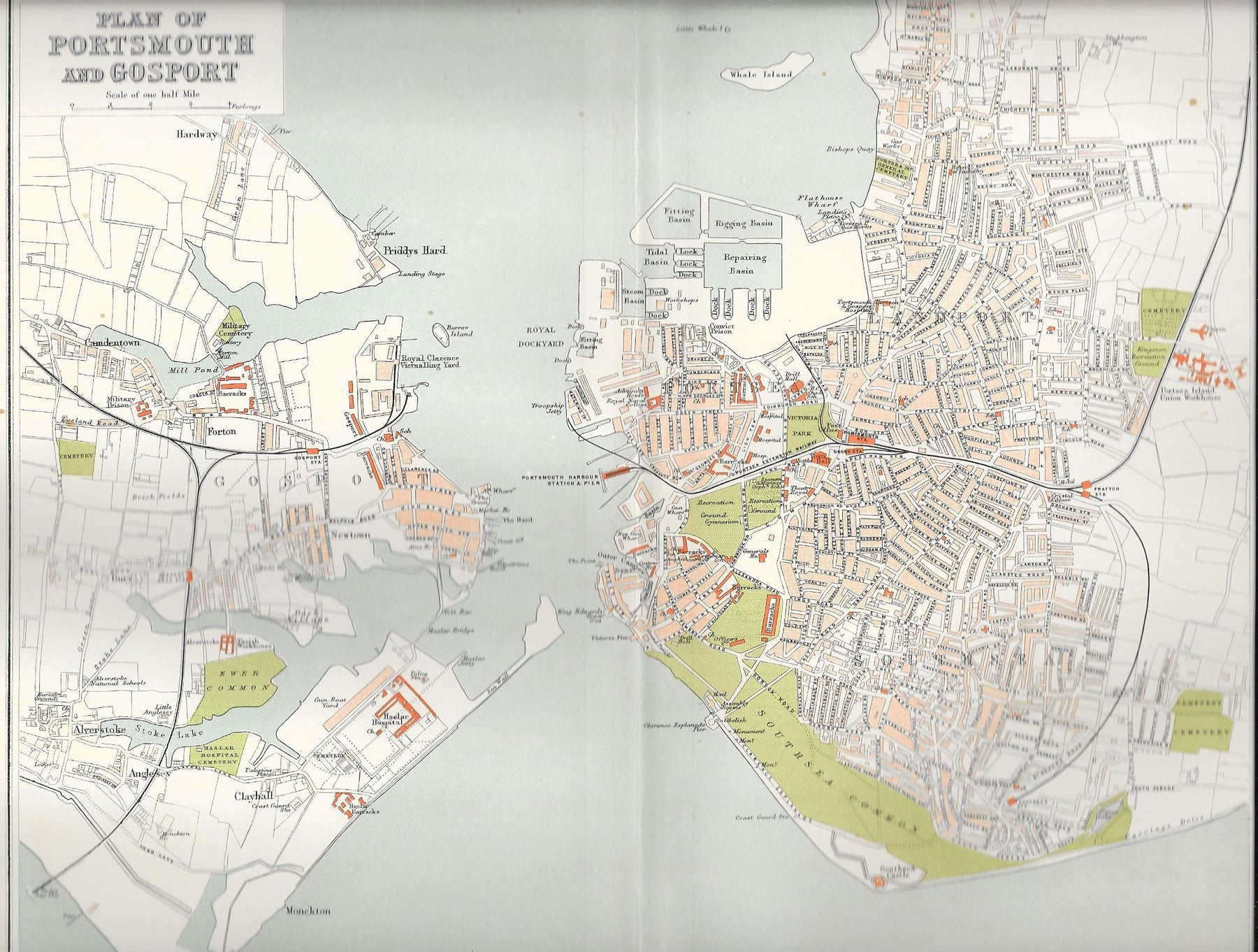 Portsmouth Gosport antique map 1895 – Maps and Antique Prints