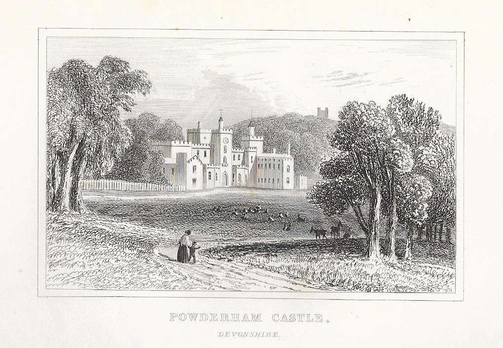 Powderham Castle Devon antique print 1845