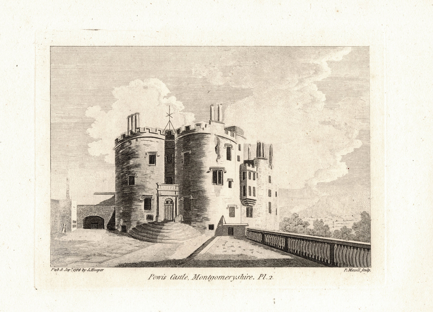 Powis Castle Montgomeryshire Wales antique print 1786