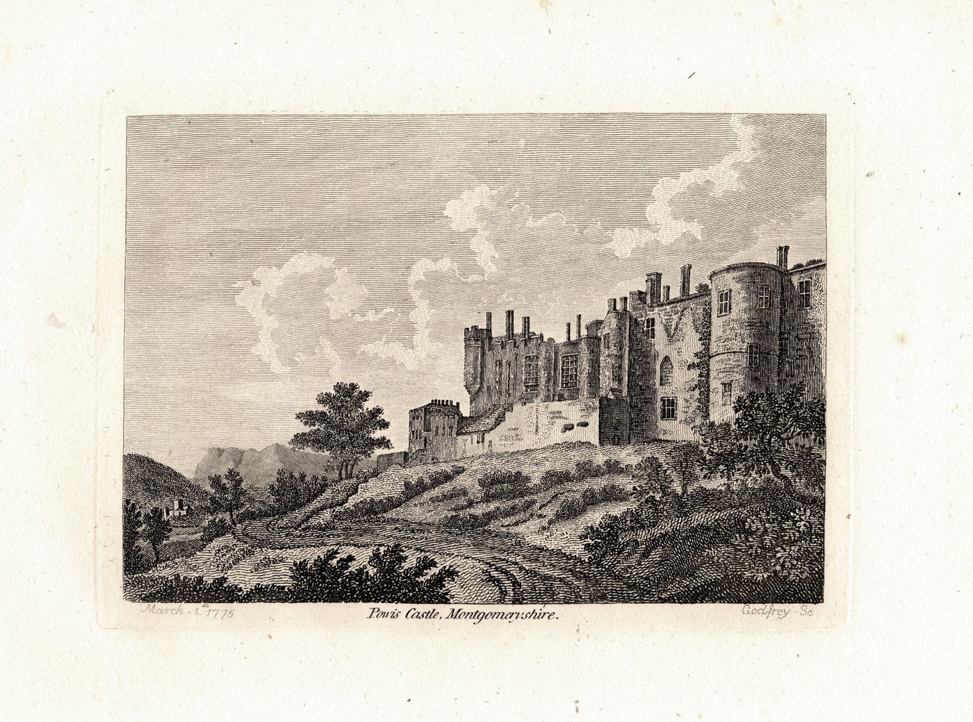 Powis Castle Montgomeryshire Wales antique print 1775