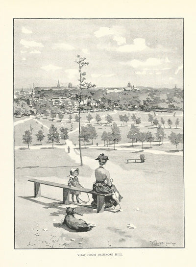Primrose Hill view of London antique print published 1893
