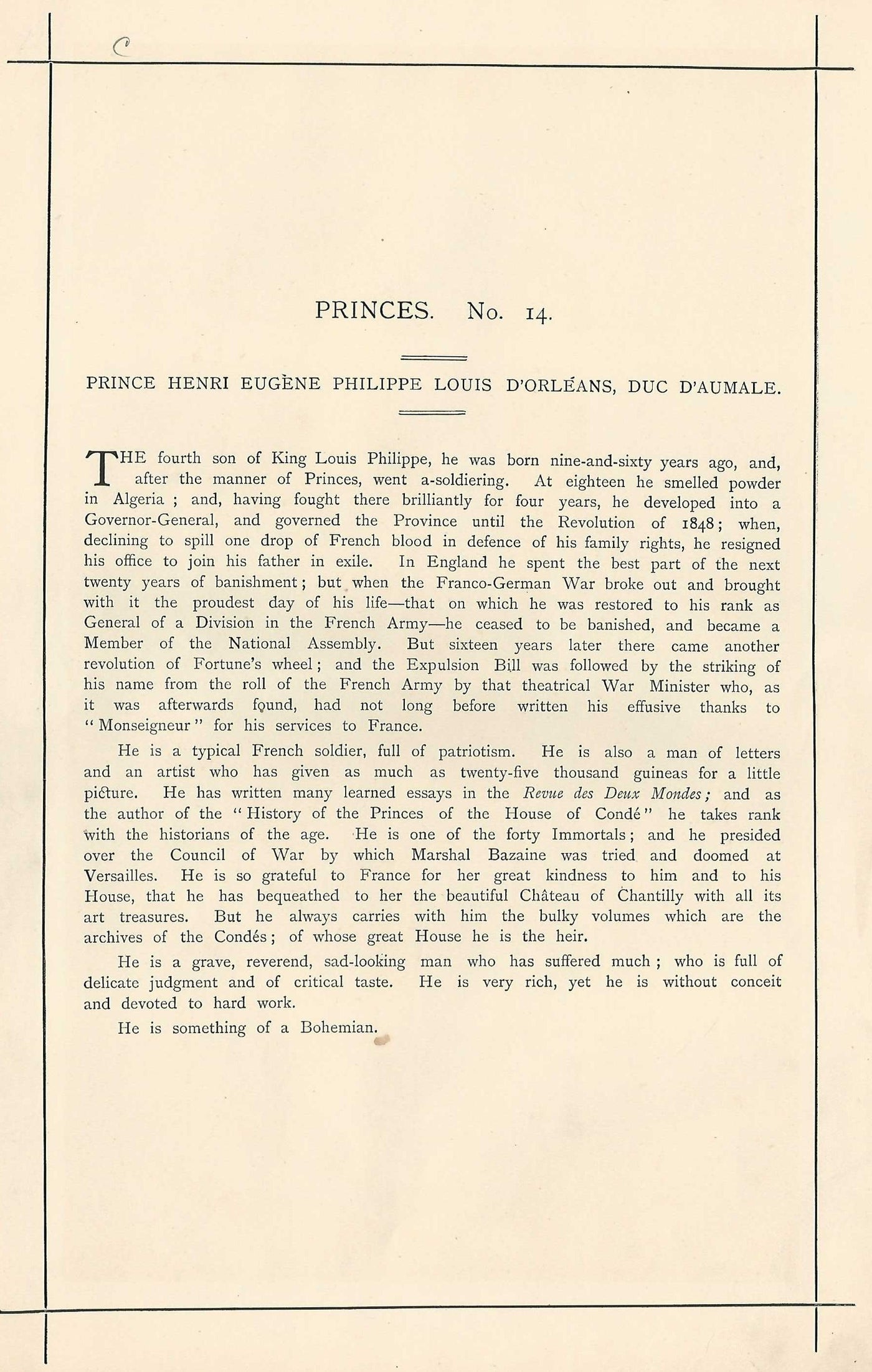 Henri Eugene Philippe Louis d'Orleans, duc d'Aumale.